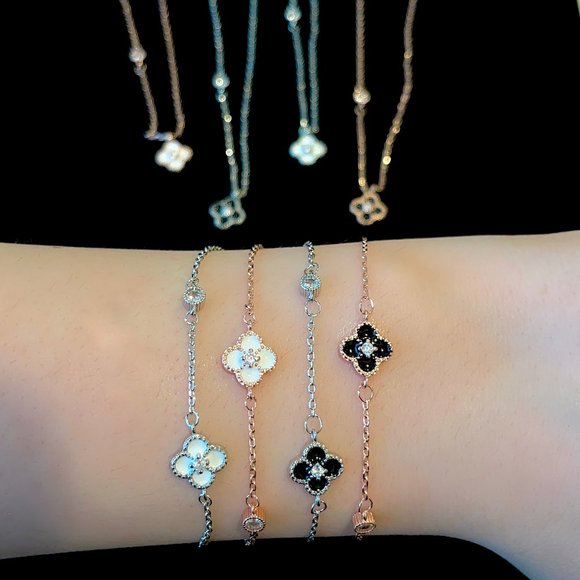 Rose Gold & Silver Four Leaf Clover CZ Necklace 269 - Picture 8 of 8